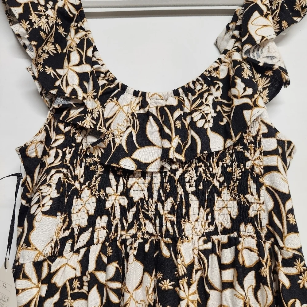 Ava & Viv black cream gold floral linen blend maxi dress with pockets XXL NWT - Picture 6 of 10